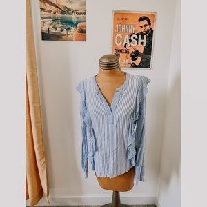 TWO By Vince Cammuto Mix Striped Ruffle blouse